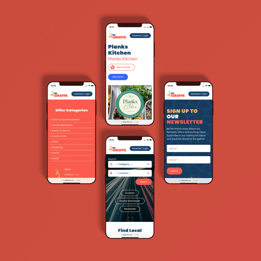 M6 Giraffe web development mobile responsive screenshots